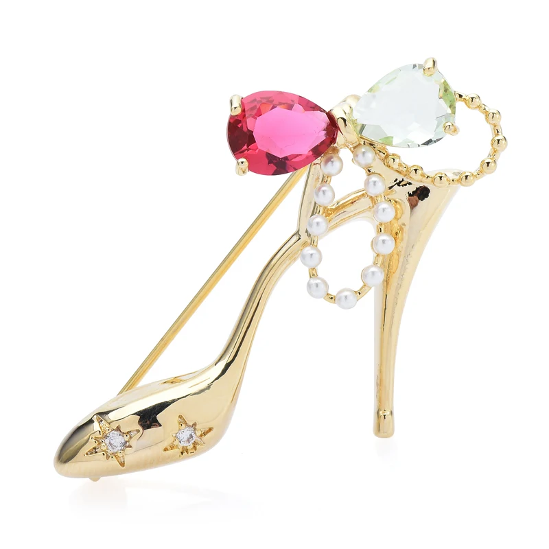 

Wuli&baby Flower High-heel Shoes Brooches For Women Unisex 2-Color Crystal Bowknot Shoe Party Office Brooch Pin Gifts