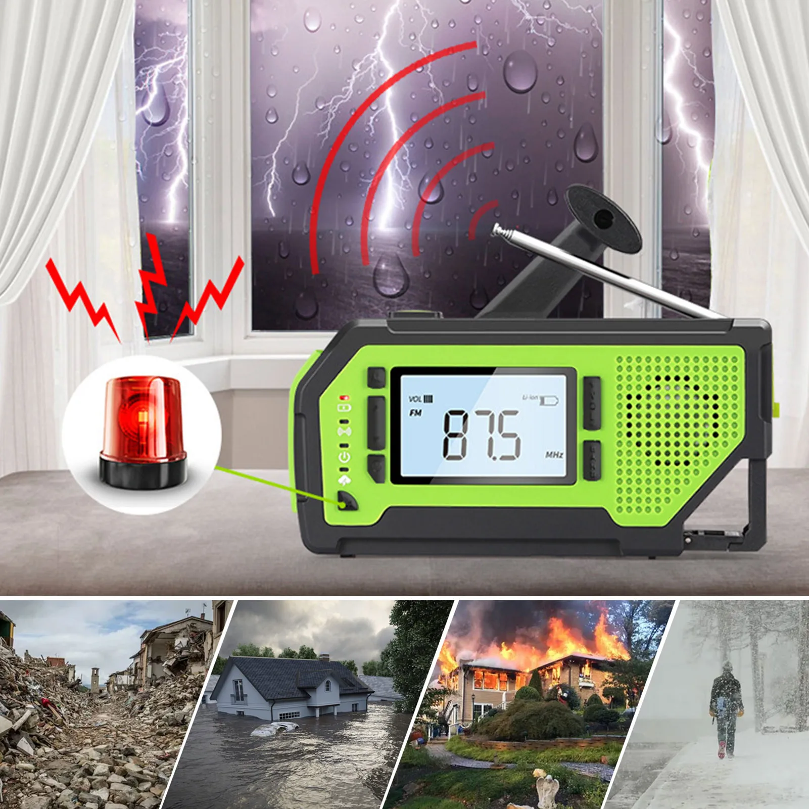 

Solar Emergency Radio 2000mAh Emergency Weather Radio AM FM Weather Alert Radio With SOS Alarm For Cell Phone House Outdoor
