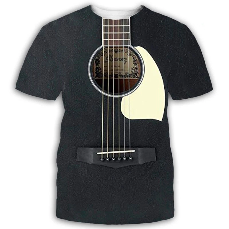 

New Music Guitar 3d Printing T-shirt Men's Women's Rock Psychedelic Short Sleeve Breathable Light Summer Sports Top