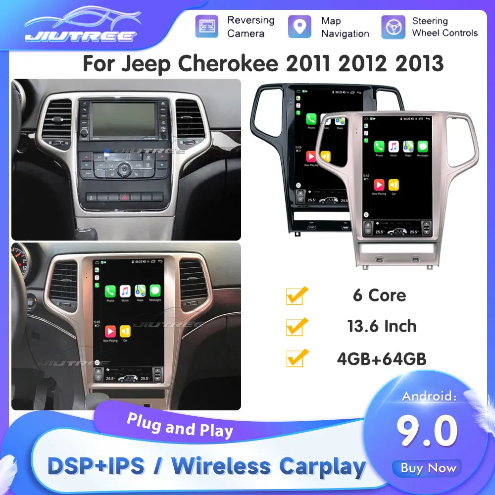 

Автомобильный радиоплеер PX6 в стиле Tesla для Jeep Cherokee 2011, 2012, 2013, Carplay, Android, мультимедийный рекордер, плеер, навигация, GPS