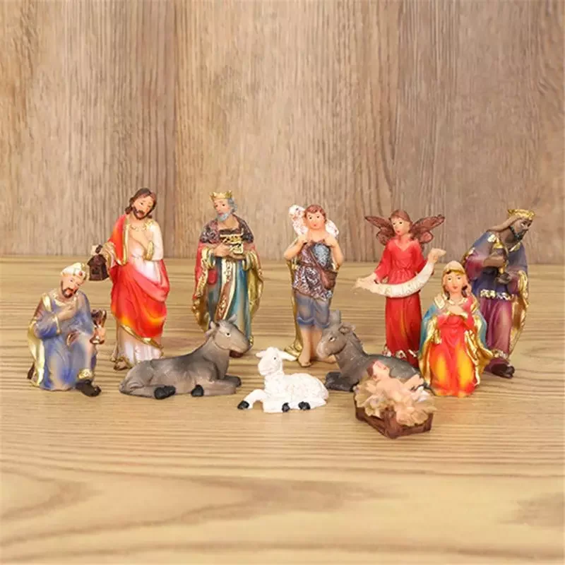 11Pcs/set Christ Birth Of Jesus Ornament Nativity Scene Manger Decor Catholic Statue Christmas Indoor - Manger Scene Christmas