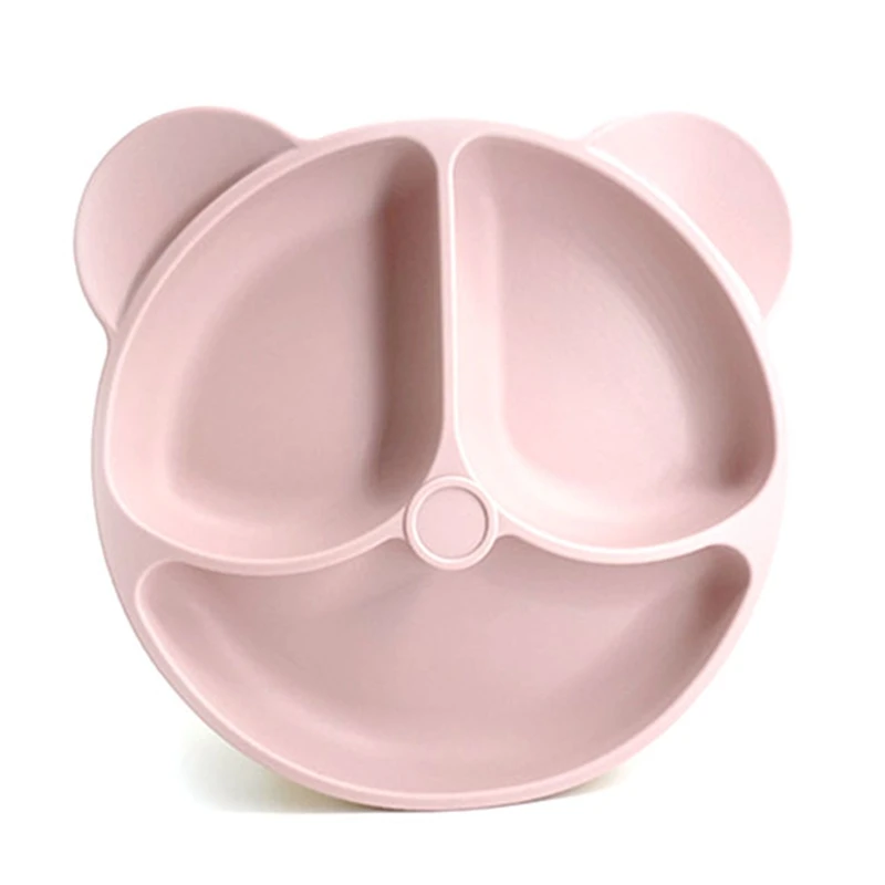 

Baby Suction Plate Silicone Smile Bear Tableware Compartment Eating Training for BPA Free Microwave Dishwasher Safe Kids Plates