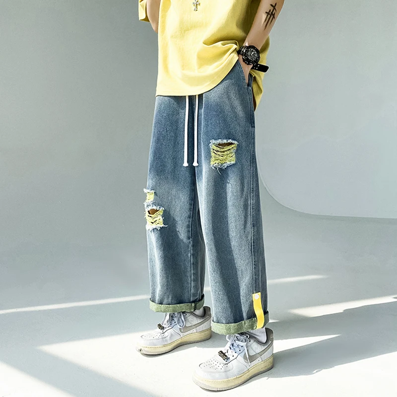 Four Seasons Men's Trend Men's Wide Leg Jeans Fashion Men's Clothing Y2k Pants Men's Streetwear Brands Brands Men's Clothing