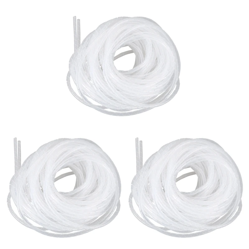 

3X Cable Wire Organizer Manager Spiral Wrap Band 6Mm Dia 15M Length White