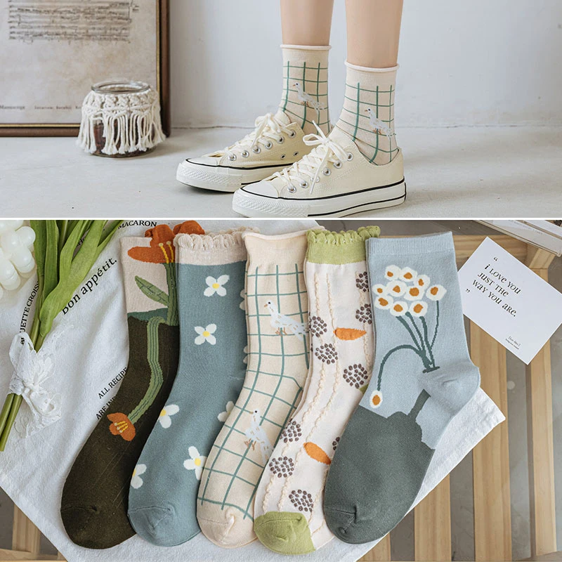 

Korean Style Flower Cute Socks Cotton Comfortable Breathable Casual Socks For Women Girls Small Fresh Spring Summer Short Socks