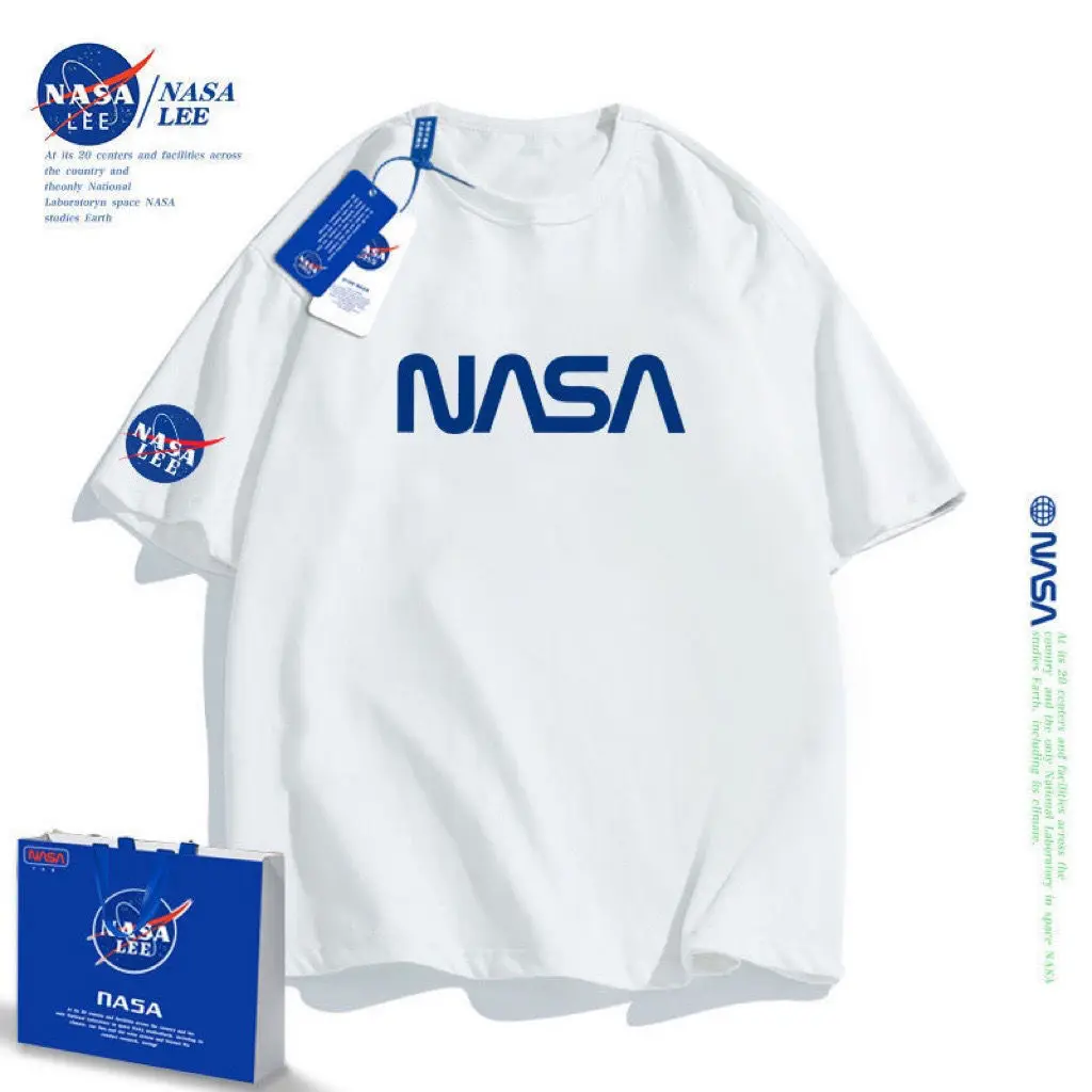 

NASA Trendy cotton letter print T-shirt summer all-match men's simple round neck short sleeve Tees