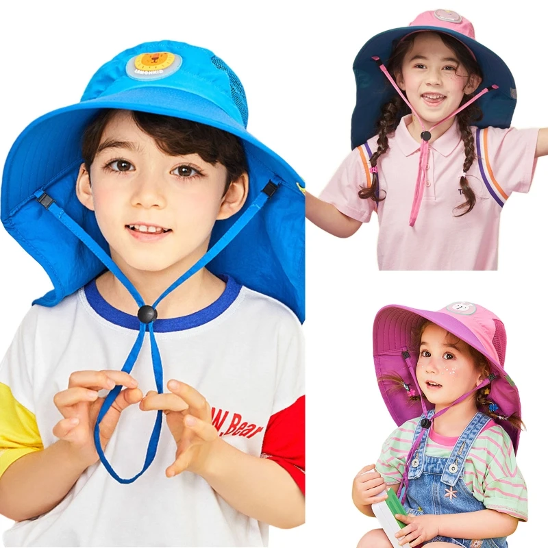 

Summer Breathable Sunshade Children Hat Wide Brim Fisherman Hat for Boys Girls DXAA