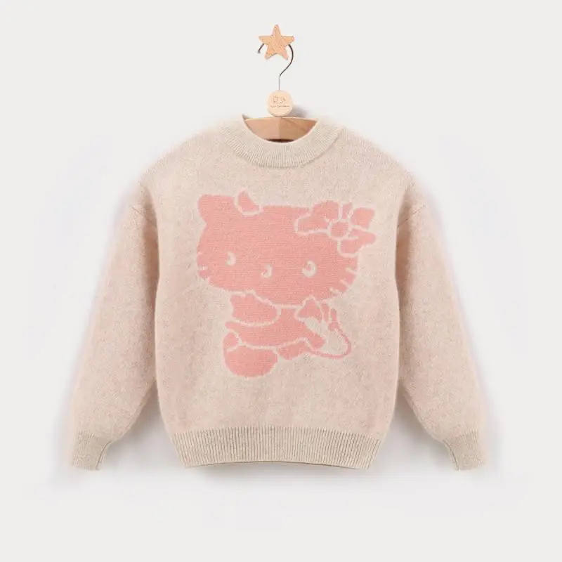 

Свитер из чистого кашемира Hello Kitty Sanrio 100%, вязаный утепленный теплый мультяшный костюм для родителей и детей из аниме Ins на осень и зиму