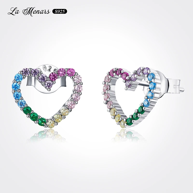 

Женские серьги-гвоздики радужной расцветки La Menars, серьги из натурального серебра в европейском стиле с фианитом, 2021