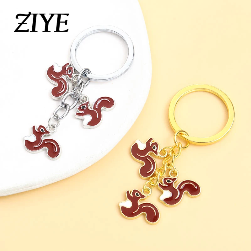 

Cute Enamel Keychains Cartoon Squirrel Keyring Colorful Animal Alloy Key Chains For Women Girl Trendy Handbag Purse Jewelry Gift