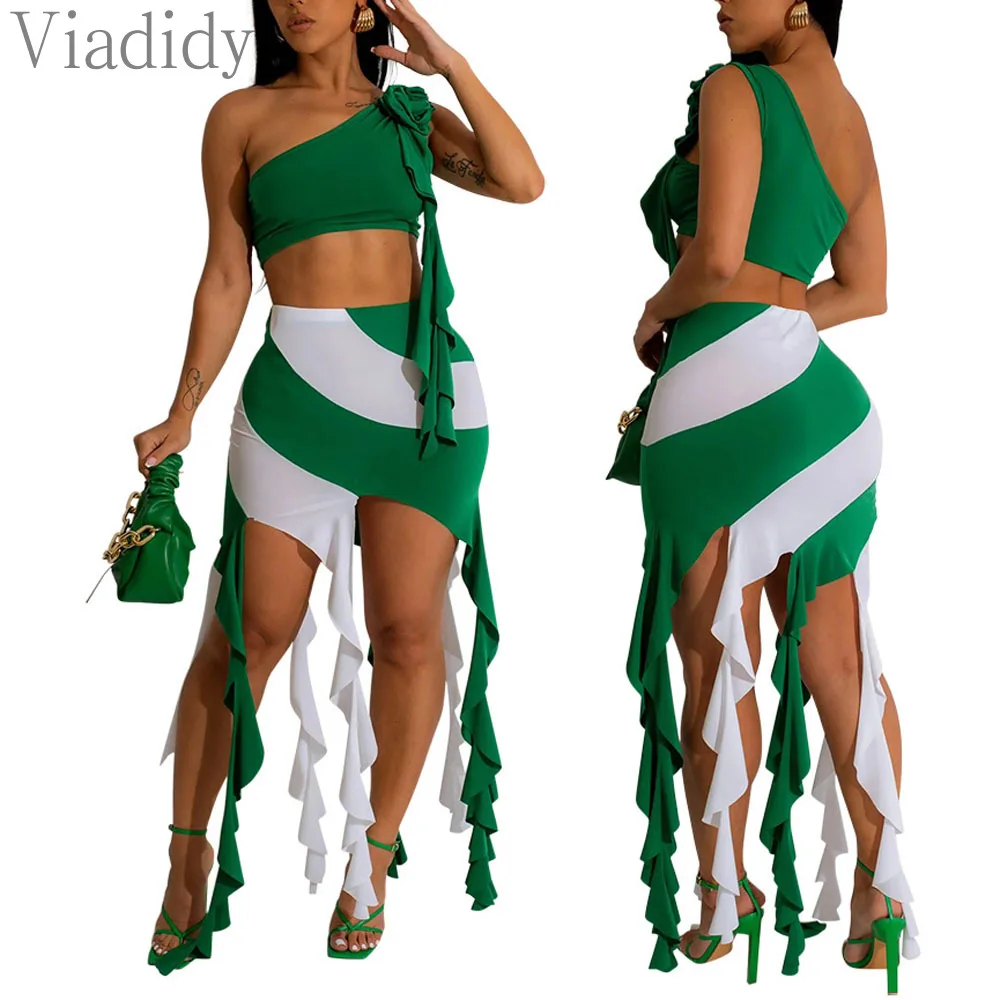 Женский сексуальный топ на одно плечо с принтом в полоску и высокой талией декор