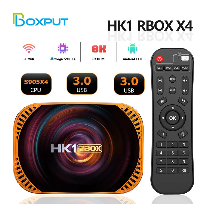 

Boxput HK1 RBOX X4 Android 11.0 Amlogic S905X4 Smart TV BOX 8K 4G 32/ 64/128GB 3D Wifi 2.4G&5G Support Player