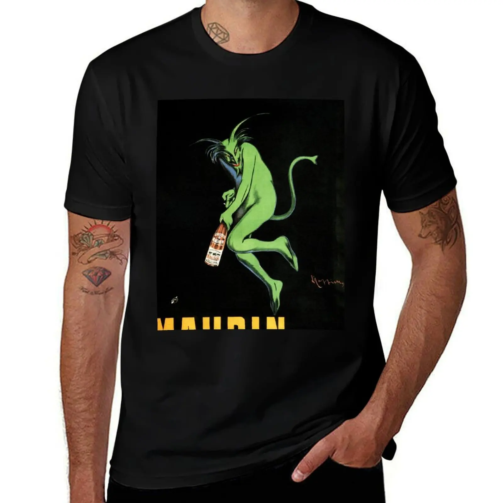 Фото Футболка Devil MAURIN QUINA Liquor Absinthe Art Deco France Leonetto Cappiello, футболка в уличном стиле больших размеров №1
