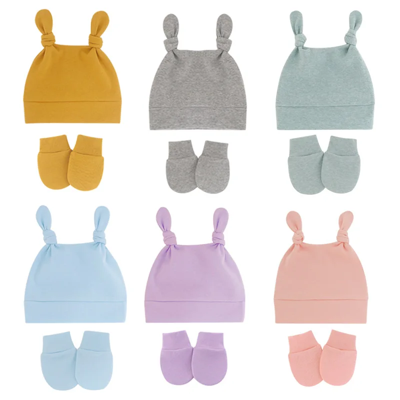

3pcs/Lot Solid Caps for Children Kids' Hat for New Born Baby Hat Birth Hat Baby Beanie Toddler Hat Glove Set Newborn Accessories