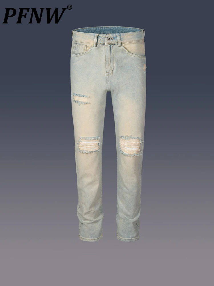 

Мужские и женские джинсы PFNW, однотонные прямые джинсы в стиле High Street с потертостями, модель 12A4999