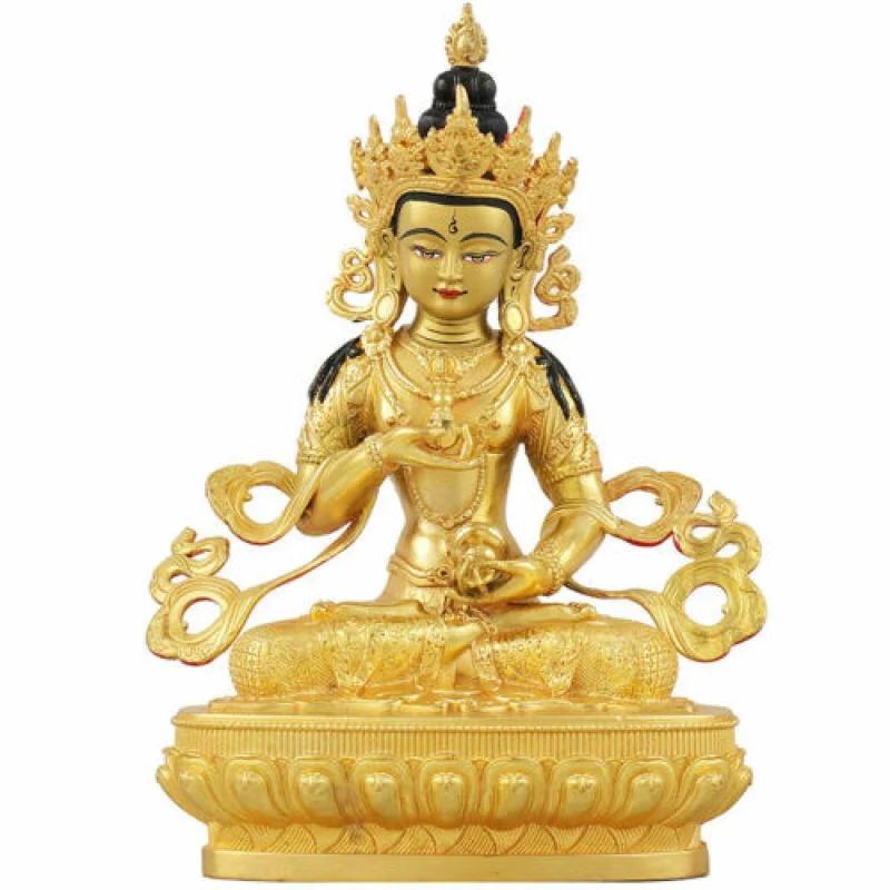 

8 Inch Tibetan Buddhism Hand Painted Bronze Gilt Buddha Statue Guanyin Statue