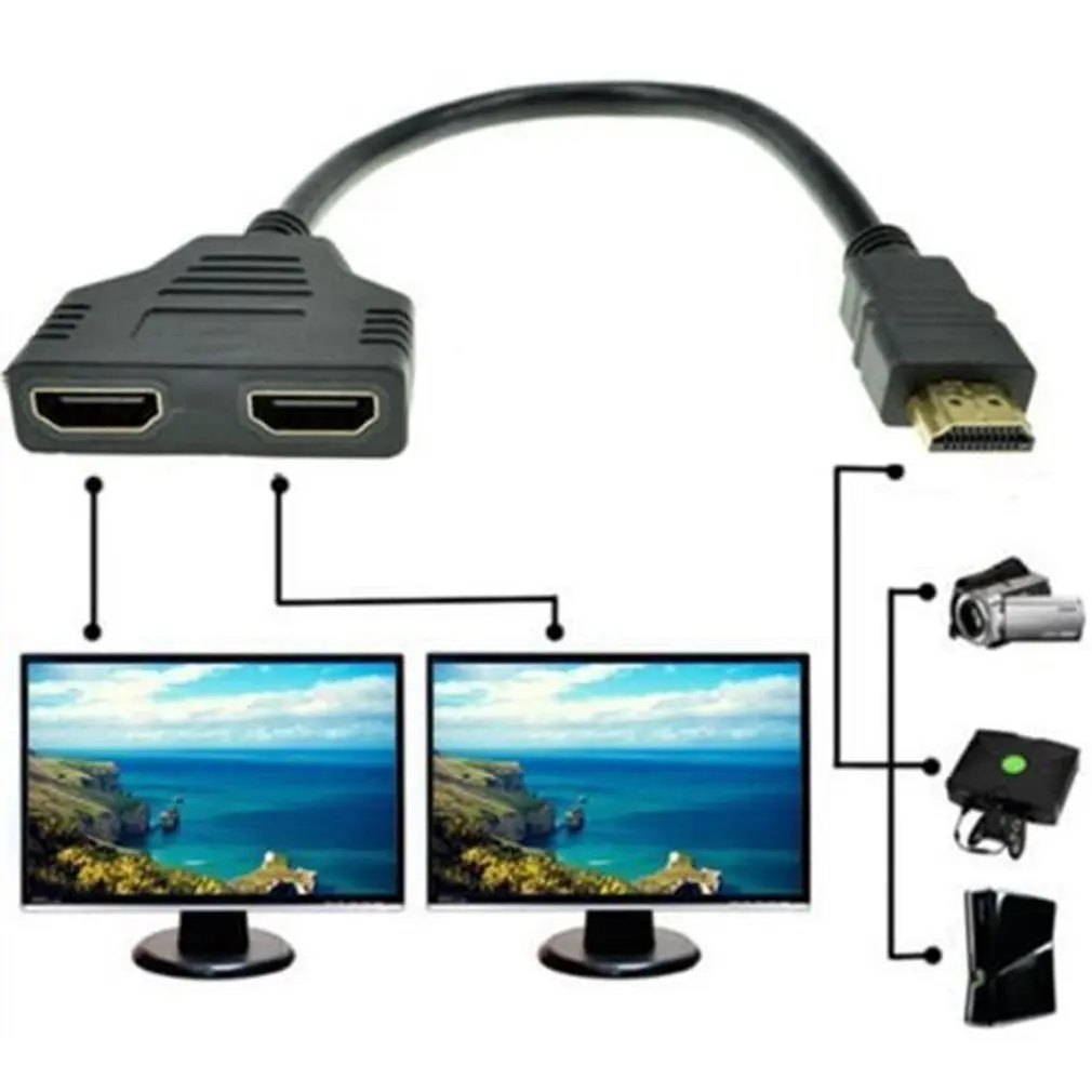 

11,8 дюймовый кабель 1080P HDMI-совместимый порт штекер-2 гнезда 1 в 2 Выход разделитель практичный кабельный преобразователь прочный адаптер