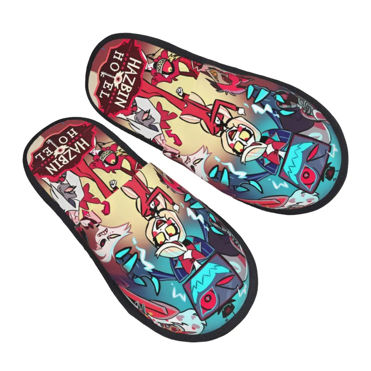 H-HazbinHotels черные комедийные зимние домашние тапочки для гостиной взрослых