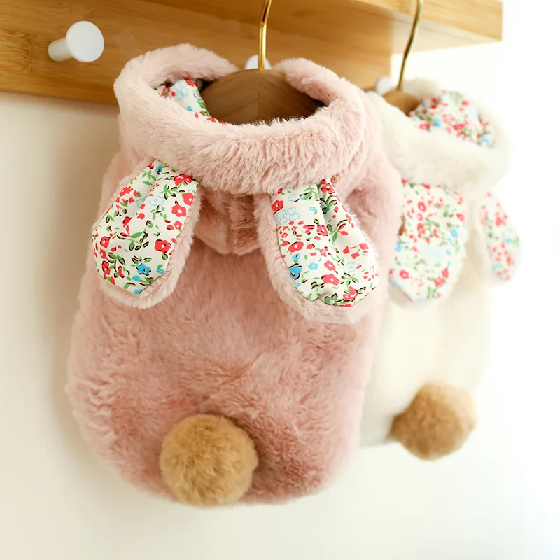 

Pet Cotton Coat Dog Clothes Winter Down Jacket Cute Little Floral Rabbit Clothing with Ear Dog Costume Warm Accessories for Pets