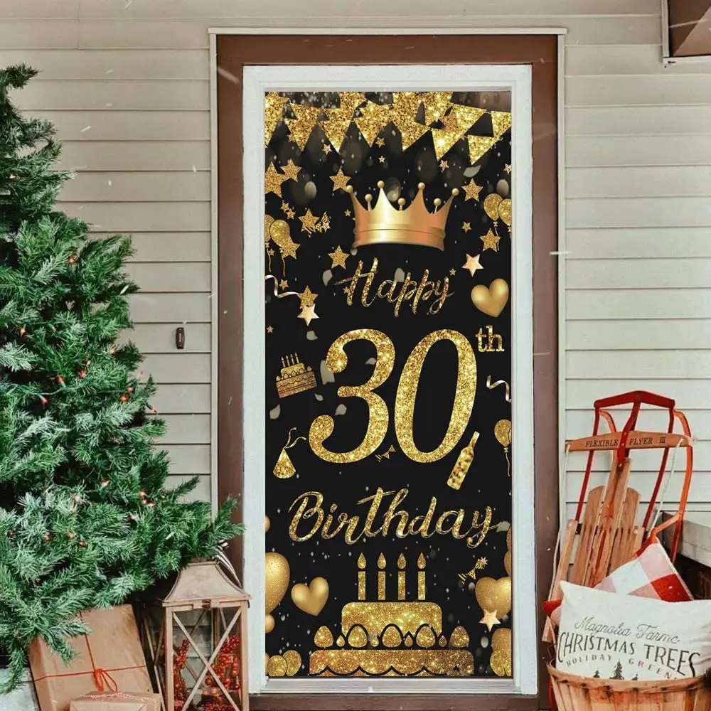 

Фотофон с днем 30th 40th 50th 60th 70th День рождения баннер черно-золотая дверь крыльца фон для женщин мужчин