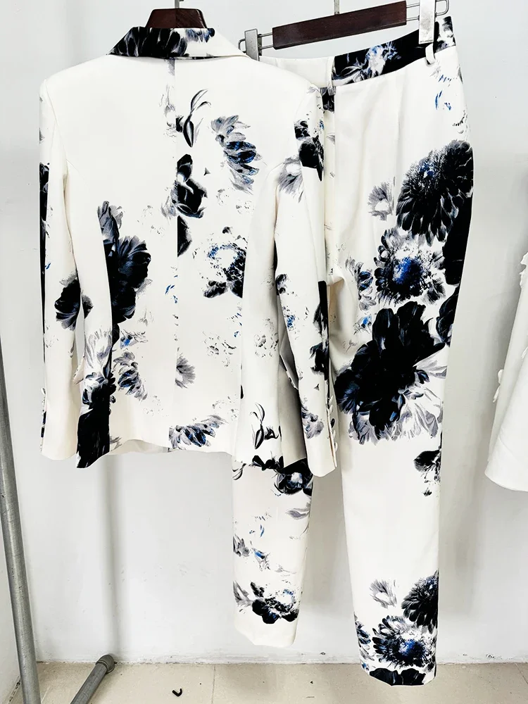 2 шт. женские блейзеры с цветочным принтом и брюки-карандаш
