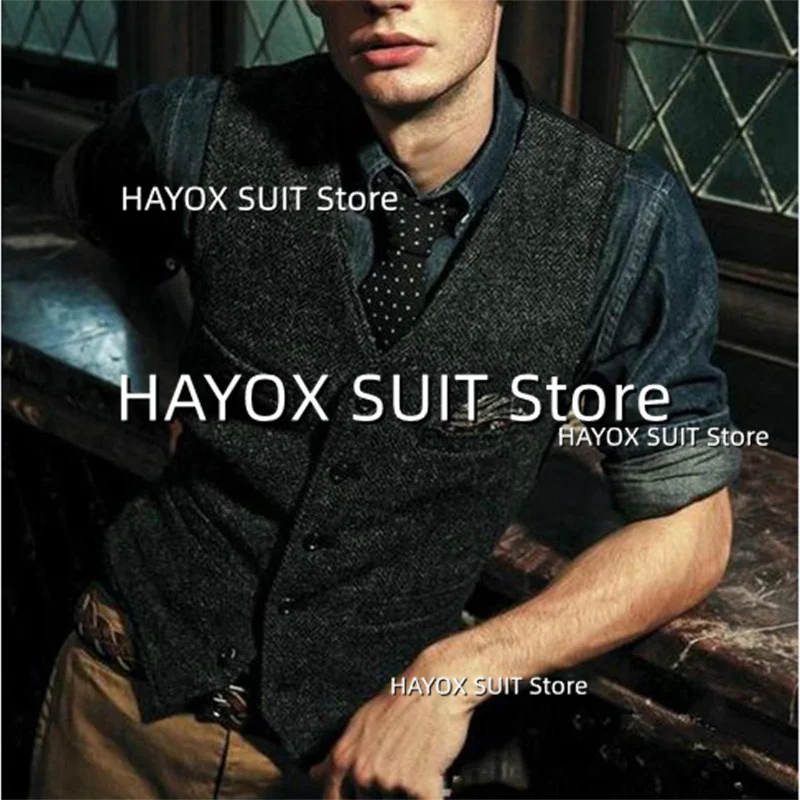 

Men's Vest Slim Fit Single Breasted V-Neck Sleeveless Chalecos Prom Wedding Groom Waistcoat