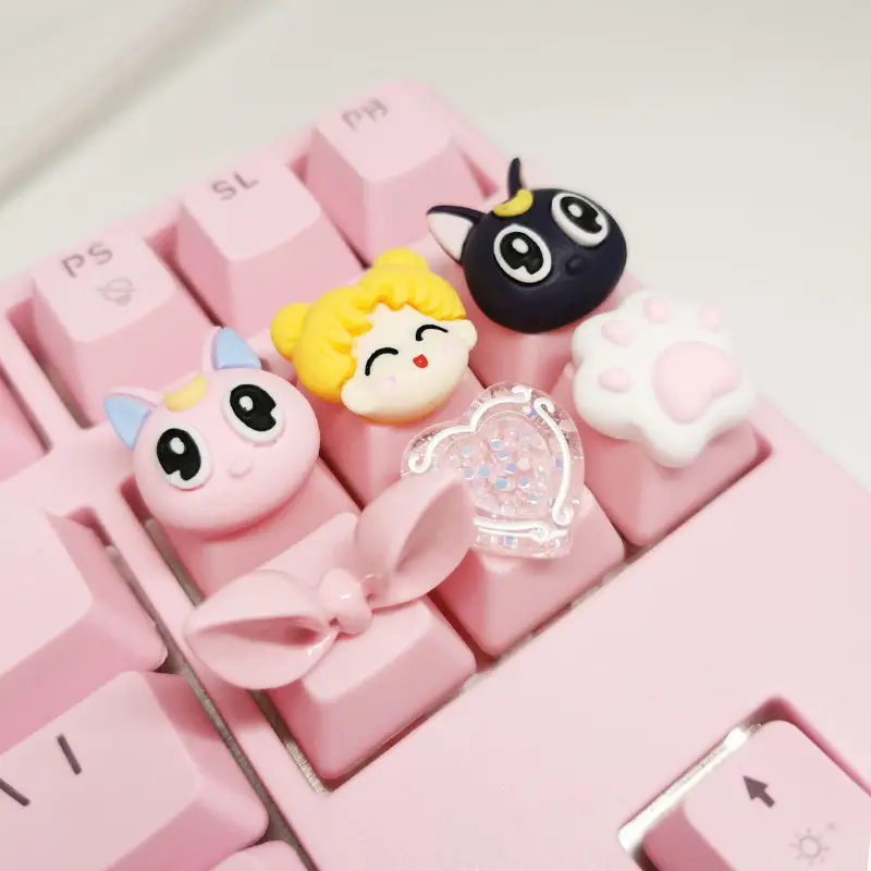 

Girl Mechanical Keyboard Keycaps Pink Transparent PBT Cartoon gk61 key caps mini toetsenbord japanese keycaps