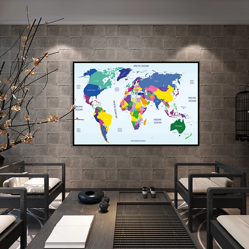 

80*60cm The World Map Wall Art Poster Spray Canvas Painting Wall Art Decor School Supplies Living Room Home Decoration