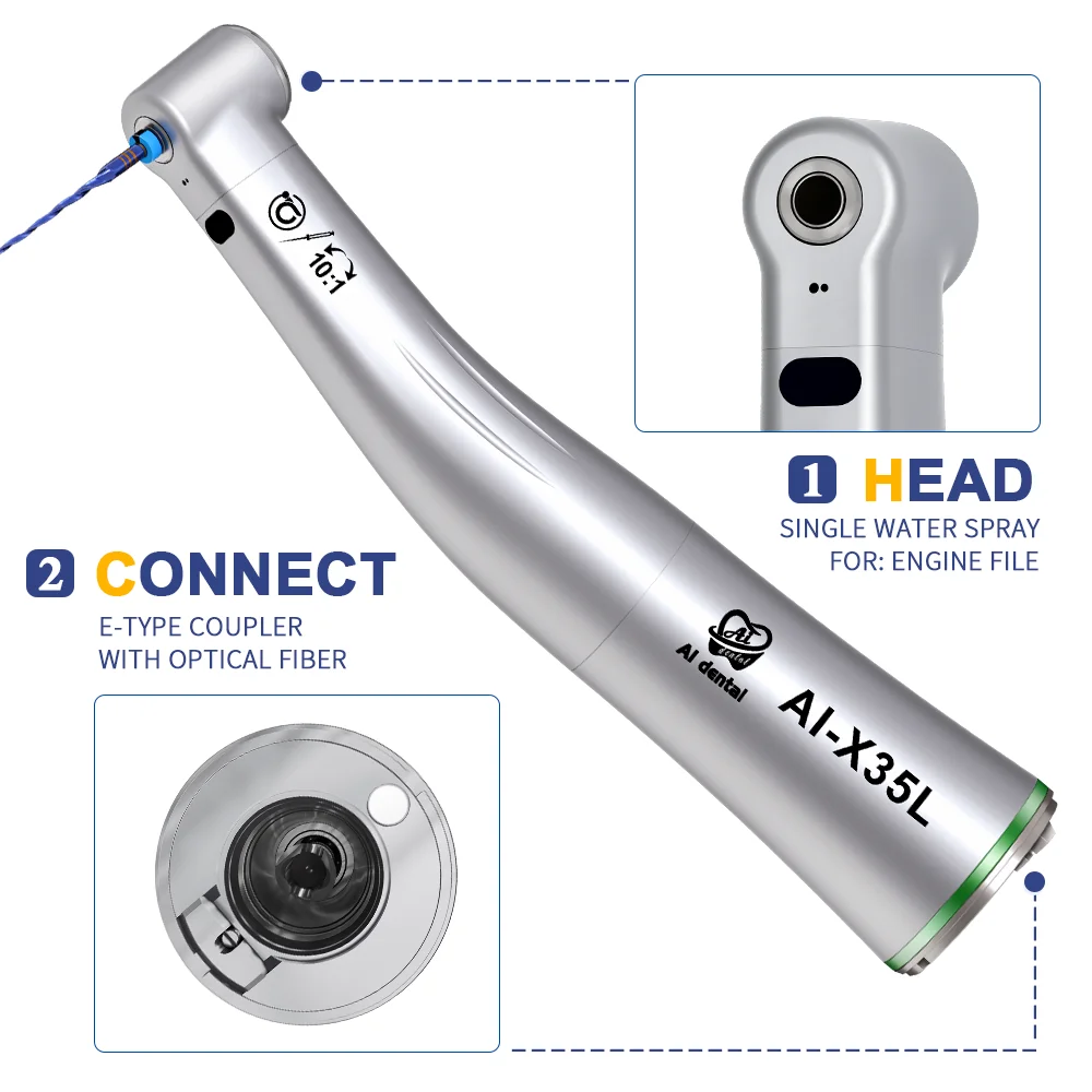 

AI-X35L Oral Medical Instrument Reciprocating 10:1 Reduction Optic Contra Angle Handpiece for Hand File or Engine File