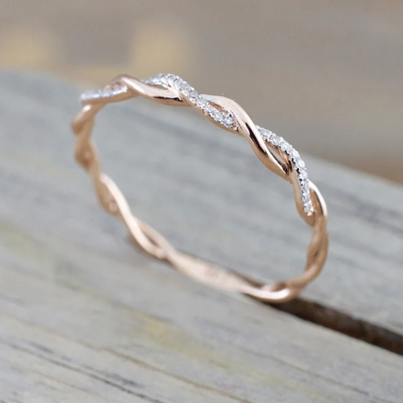 

Luxury Fashion Gold Silver Rose Gold Colors Rings for Women Trendy Metal Inlaid White Zicron Wedding Ring Engagement Jewelry