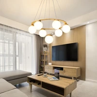nordic wood led chandelier e27 round pendant lamp for living room dining room kitchen bedroom glass ball ceiling hanging light