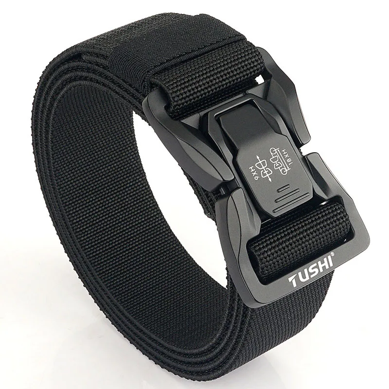 Tactical Alloy Buckle Belt Nylon Belt Men'S Tooling Automatic Buckle Quick Remove Belt Men'S Elastic Elastic Braided Belt A3269