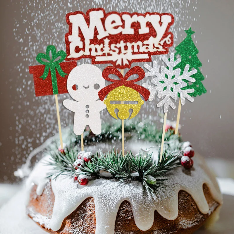 

12pcs Merry Christmas Cake Toppers Xmas Cartoon Pattern Cupcake Topper New Year Xmas Party Decor Dessert Cake Paper Insert Row
