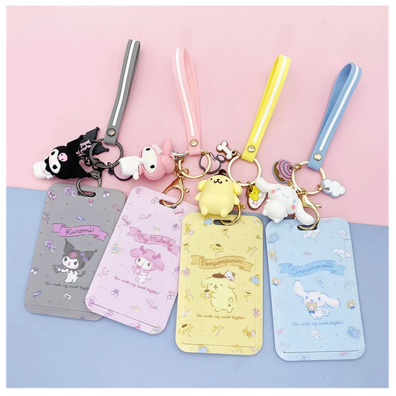 

Kawaii Sanrio Cinnamoroll My Melody Anime Keychain Pendant Purin Dog Cat Cute Card Holder Plastic Lanyard Card Holders for Girl