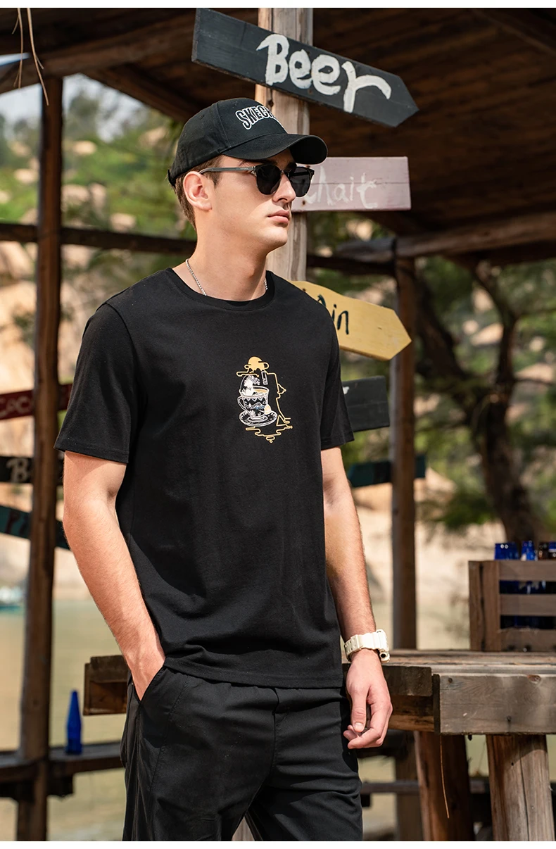 

Y1535 Summer Men's Heavyweight Cotton Creative Cup Print Short Sleeve T-shirt