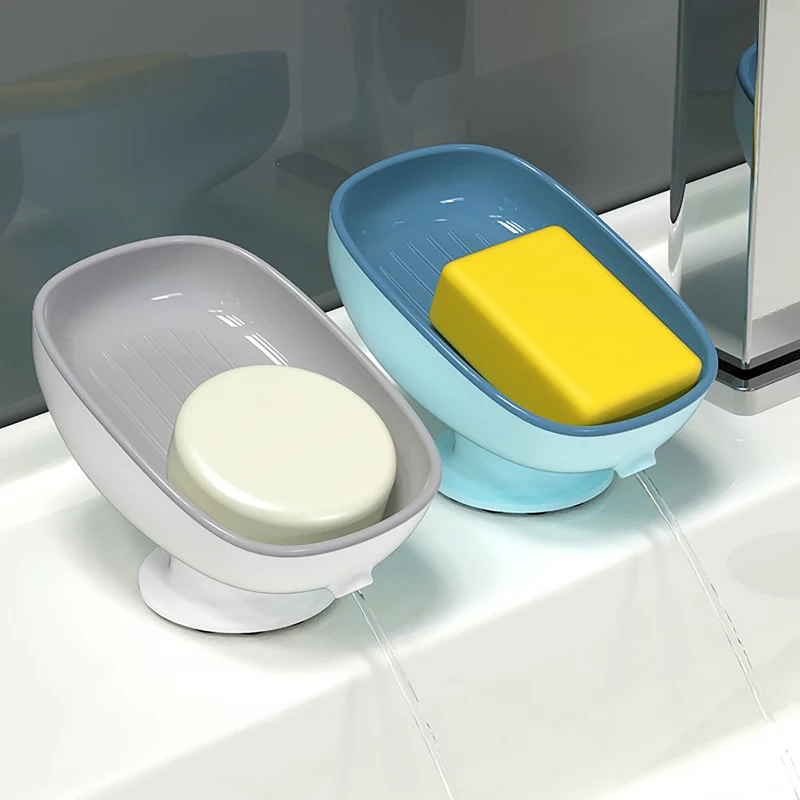 

Double Draining Sucker Soap Box Bathroom Soap Holder Kitchen Sponge Suction Cup Case Storage Organizer Non-slip Drain Soap Box