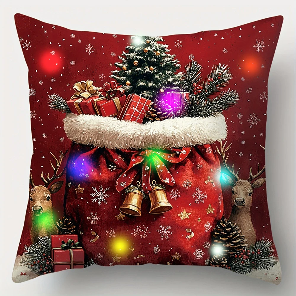 Светящаяся наволочка со светодиодной подсветкой, новогоднее украшение для дома на Рождество, чехол для диванной подушки, 45x45 см, без сердцевины подушки