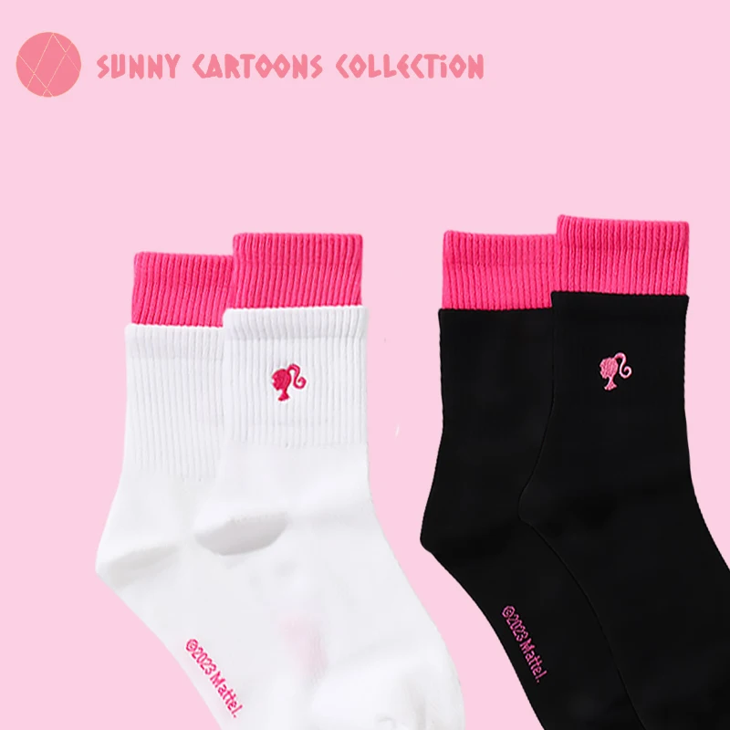 

Miniso Barbie Kawaii Women Black Pink Letter Girl Graph Embroidery Fashion Y2K Mid-Tube Socks Ladies Couples Sport Stacked Socks