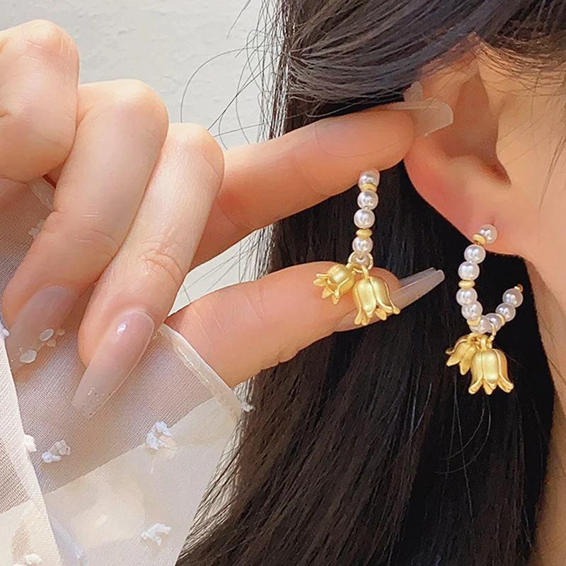 

Tassel 14k Real Gold Plated Orchid Simple Ciassic Temperament Earrings Luxury Pearl For Women Weddings Romantic Earrings Pendant