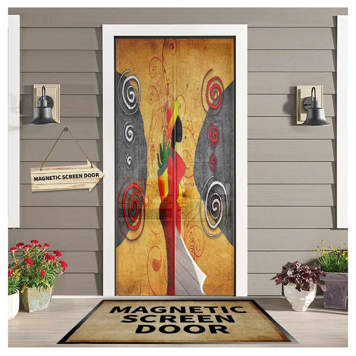 

Africa Women Stone Pattern Retro Style Magnetic Door Window Screen Summer Anti Mosquito Insect Kitchen Bedroom Door Curtains