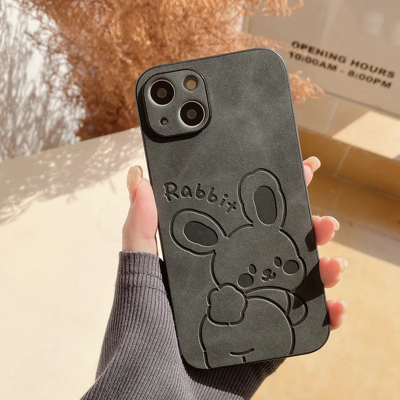 

Loute Cartoon Rabbit PU Leather Cover for iphone14 13 12 11 Pro Max Plus X XS XR Retro Print Shock-proof Soft Phone Case