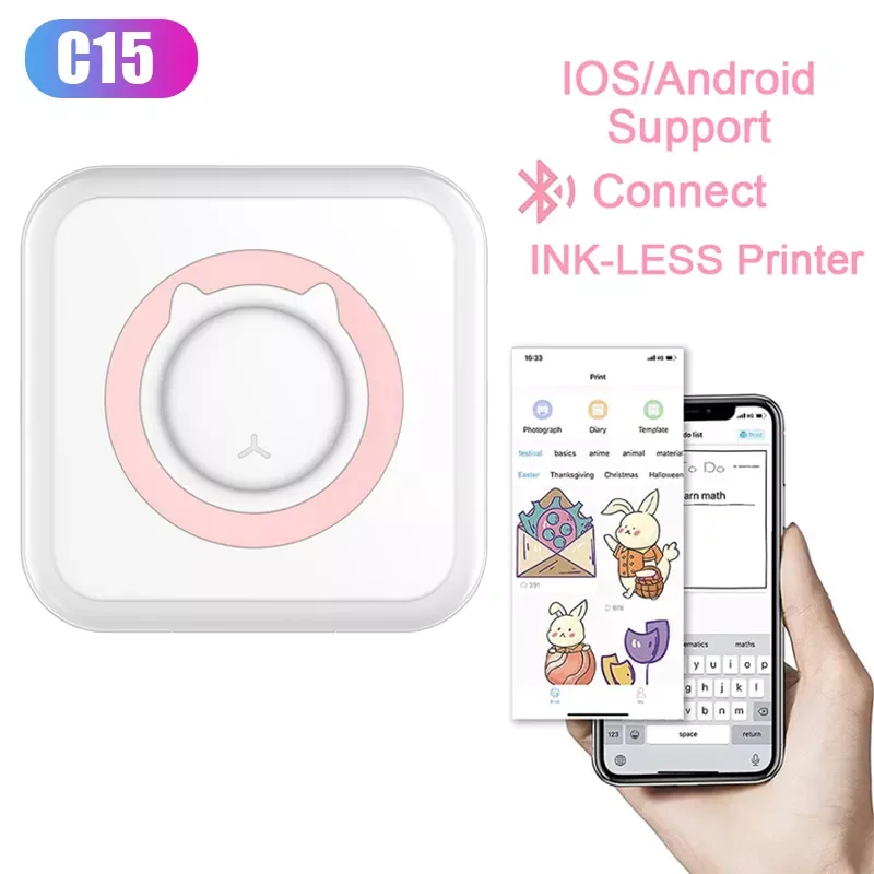 

NEW2023 HQ Portable Thermal Printer Mini Print Paper Photo Pocket Thermal Printer 58mm Paper Wireless BT 200dpi Android IOS Pri