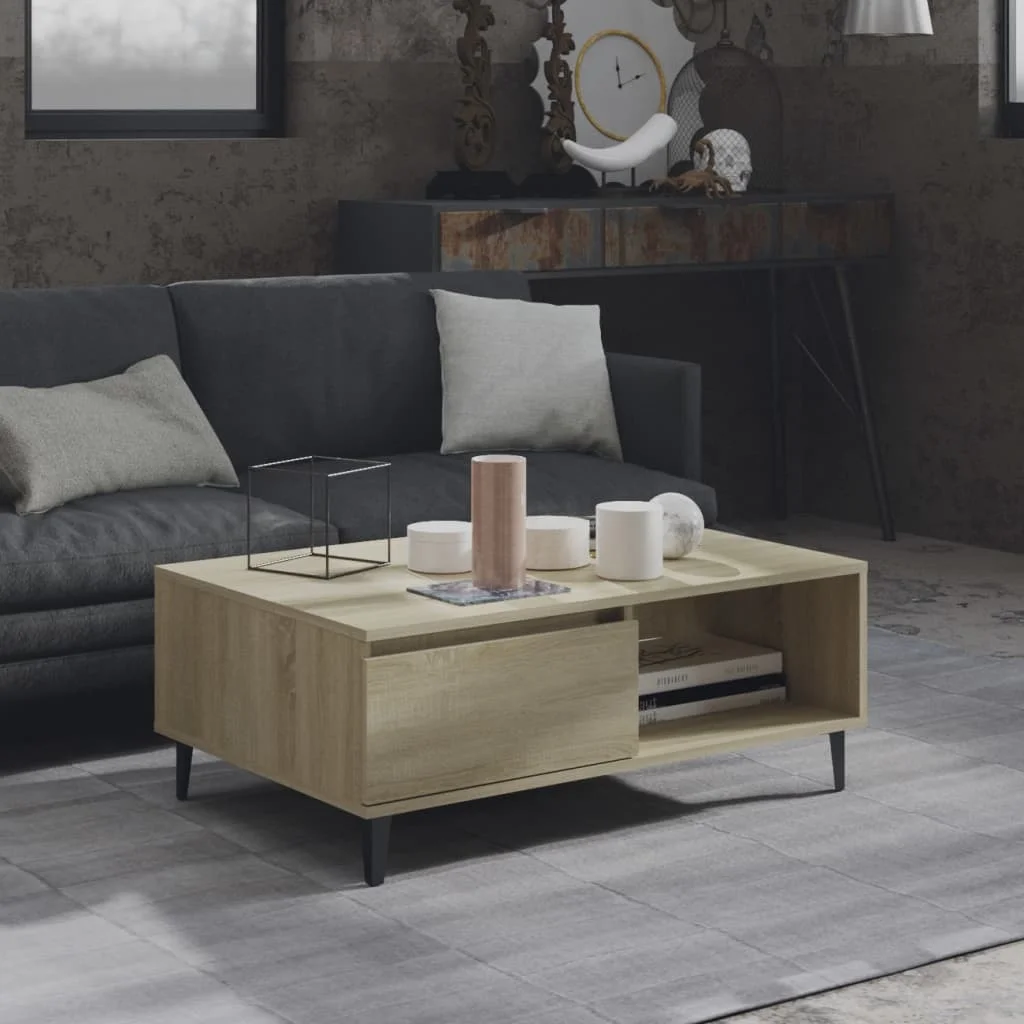 

Coffee Table with Metal Legs, Chipboard Tea Table, Livingroom Furniture Sonoma Oak 90x60x35 cm