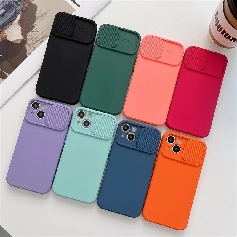 

Liquid Silicone Turnkey push Window drop Mobile phone shell Case For iphone14 13 12 Mini 11 Pro Max X XS XR SE 7 8 Plus Fashion