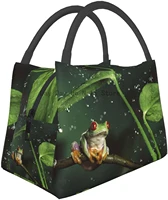 frog and rain print lunch box collapsible lunch tote bag for women men adults and teens