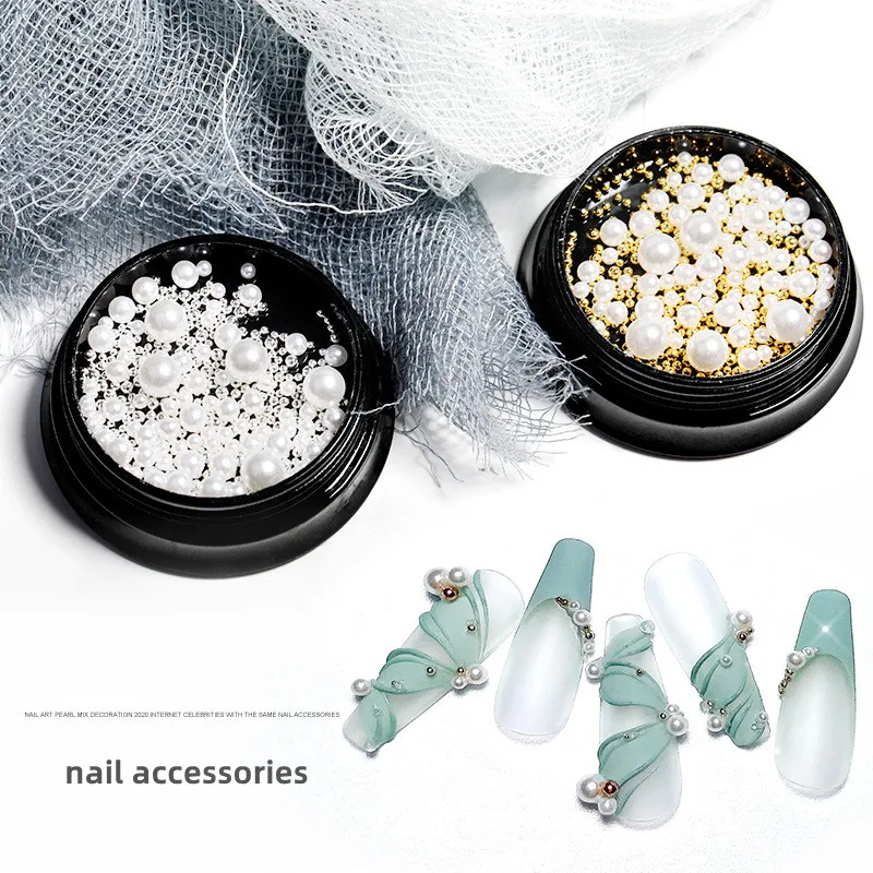 

2Boxes Mix Size Nail Pearls Decorations Gold Silver Small Steel Balls Mixed Pearls Nail Art Decorations DIY Manicure Accessories