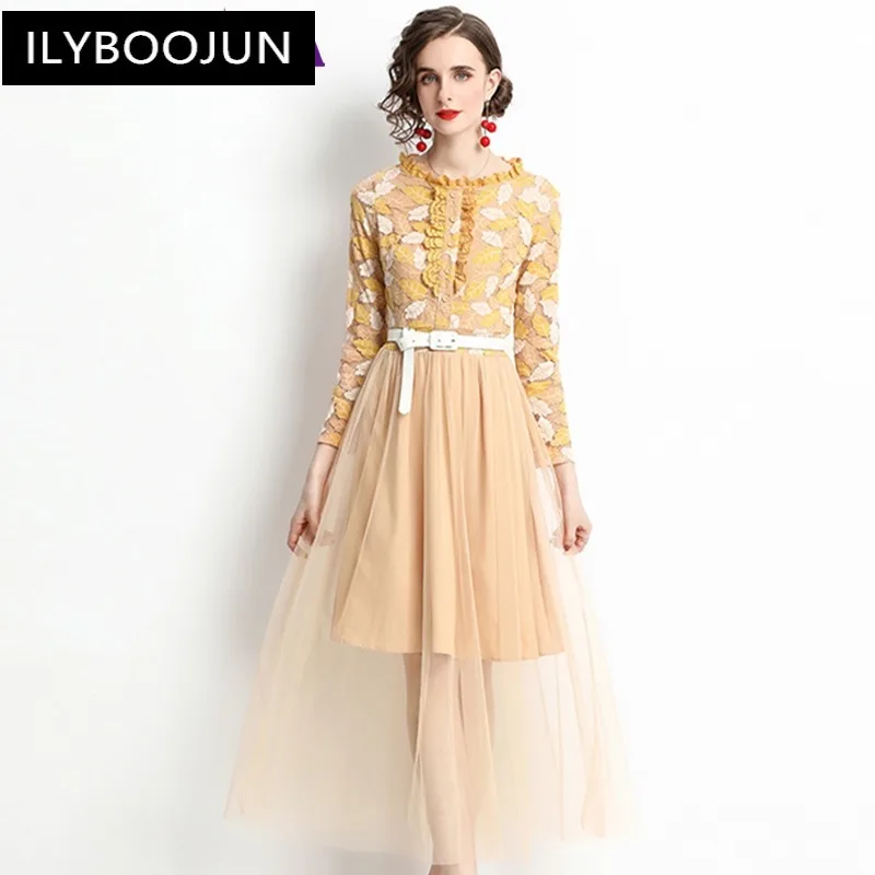 

Women Spring Elegant Lace Dress Festa High Quality Long Wedding Cocktail Party Robe Femme Vintage Designer Vestidos
