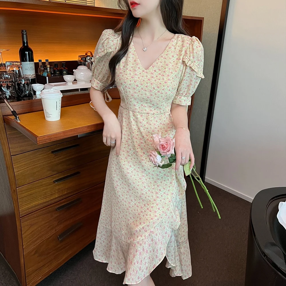 

COIGARSAM Women's Summer Dress 2022 Belt Floral Print Dresses Dropshipping