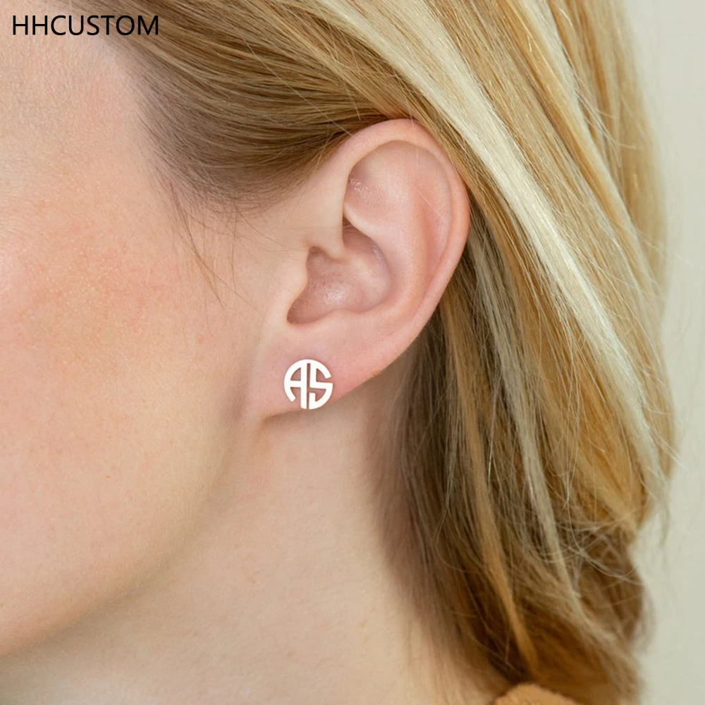 

HHCUSTOM Custom Monogram Name Earrings Personality Stainless Steel Logo Letter Stud Earing For Women Jewelry Christmas Gift