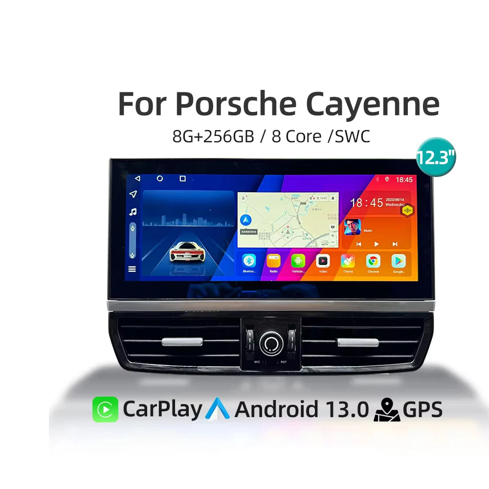 12.3&quot Car Radio For Porsche Cayenne 2010-2017 QLED Multimedia Video Player CarPlay Android 13 GPS Navigation 4G WiFi Stereo